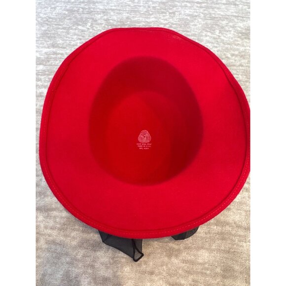 Vintage Red Wool Felt Hat Black Sheer Ribbon Bow XS Made in USA - Picture 5 of 8